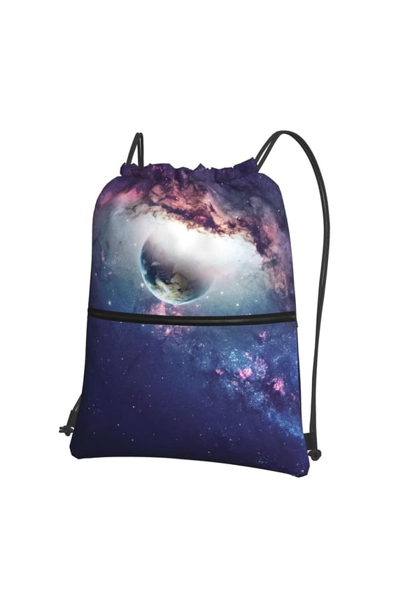 Planets Stars And Galaxies Print Drawstring Backpack Water Resistant String Bag Sports Sackpack Gym Sack for Men Women
