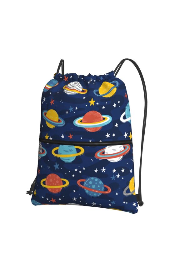 Planets and Stars Print Drawstring Backpack Water Resistant String Bag Sports Sackpack Gym Sack for Men Women