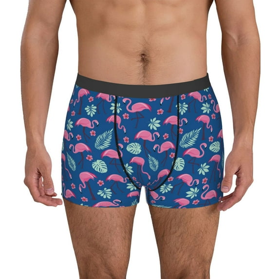 Fuzoiu Plants And Flamingos Print Men's Ultra Breathable Underwear,No Riding Up Boxer Briefs with ComfortFlexible Waistband-X-Large