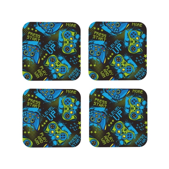 Fuzoiu Play Game Print Leather Coasters Set,Drink Coasters Set of 4,for Tabletop Protection, Durable PVC Coasters,Home Décor and Housewarming Gift-Square