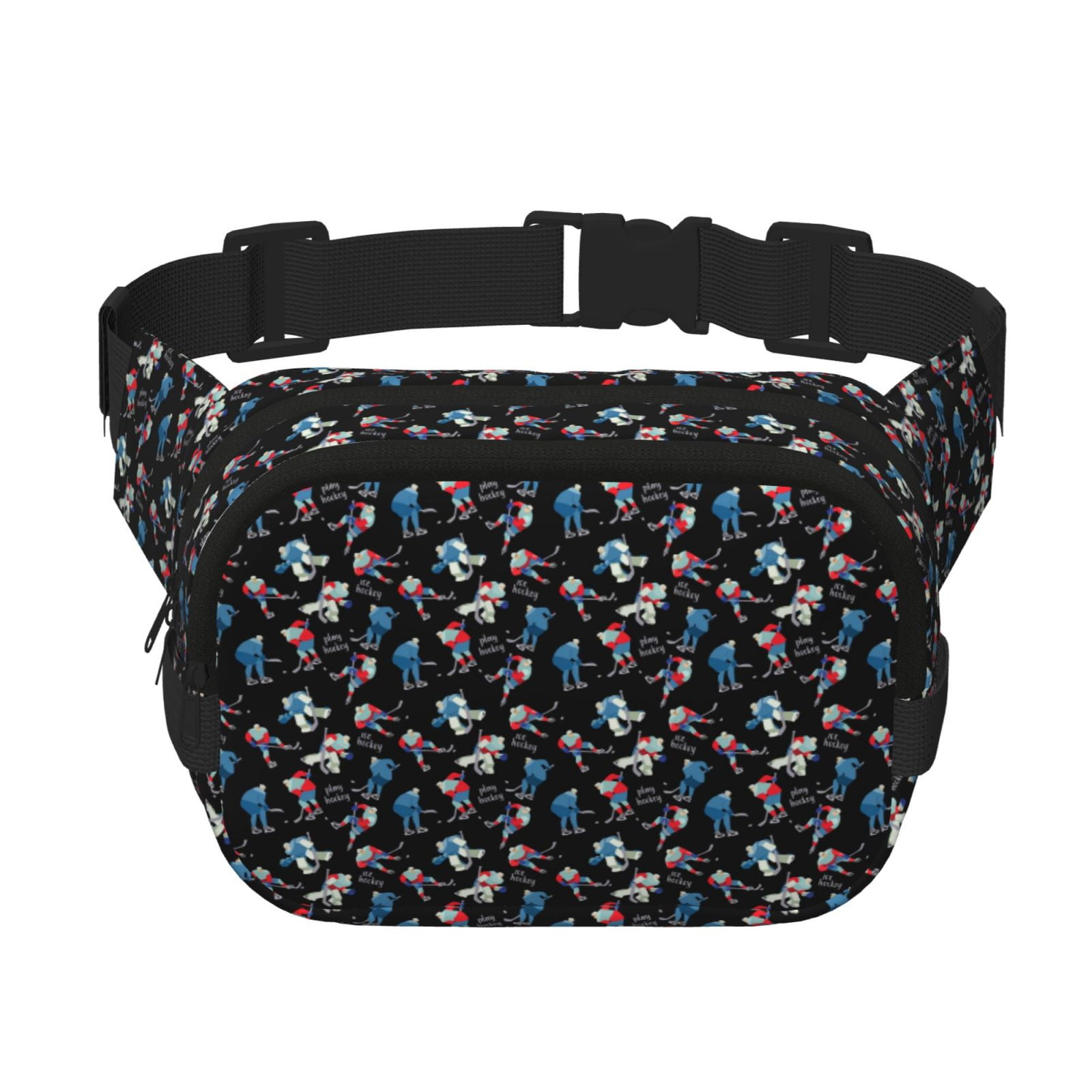 Fuzoiu Play Hockey Print Unisex Square Double Layer Waist Bag,Crossbody Fanny Pack Travel Workout Accessory