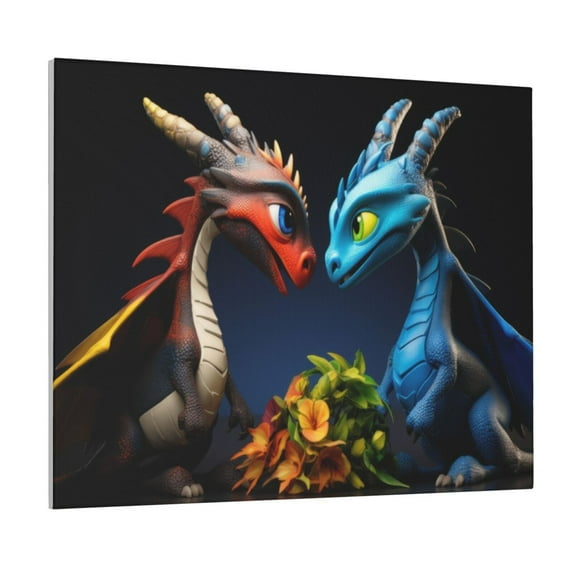 Fuzoiu Playful Colorful Dragons Flowers Print Canvas Wall Art for Bathrooms,Wall Decor for Bedroom,Framed Artwork for Wall,Modern Wall Decorations Prints Picture for Kitchen Home