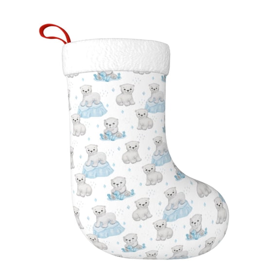 Fuzoiu Playful Polar Bear Pals Print Christmas Stockings, Party Supplies & Kids Gifts,Big Xmas Stockings Decoration for Family Decorations Hanging Ornament for Xmas Holiday Party