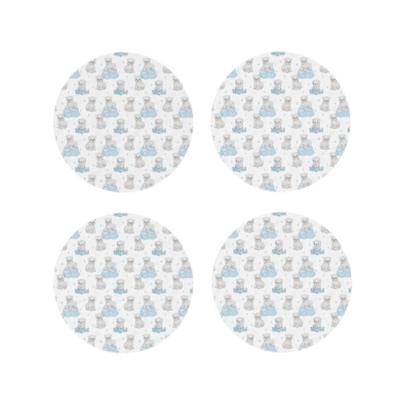 Fuzoiu Playful Polar Bear Pals Print Leather Coasters Set,Drink Coasters Set of 4,for Tabletop Protection, Durable PVC Coasters,Home Décor and Housewarming Gift-Round Shape