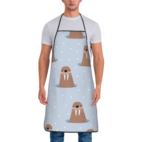 Fuzoiu Playful Walrus Wonders Print Waterproof Apron, Kitchen Apron for Women Men Chef, Apron for Christmas Dinner Party Cooking Baking Crafting House Cleaning Kitchen