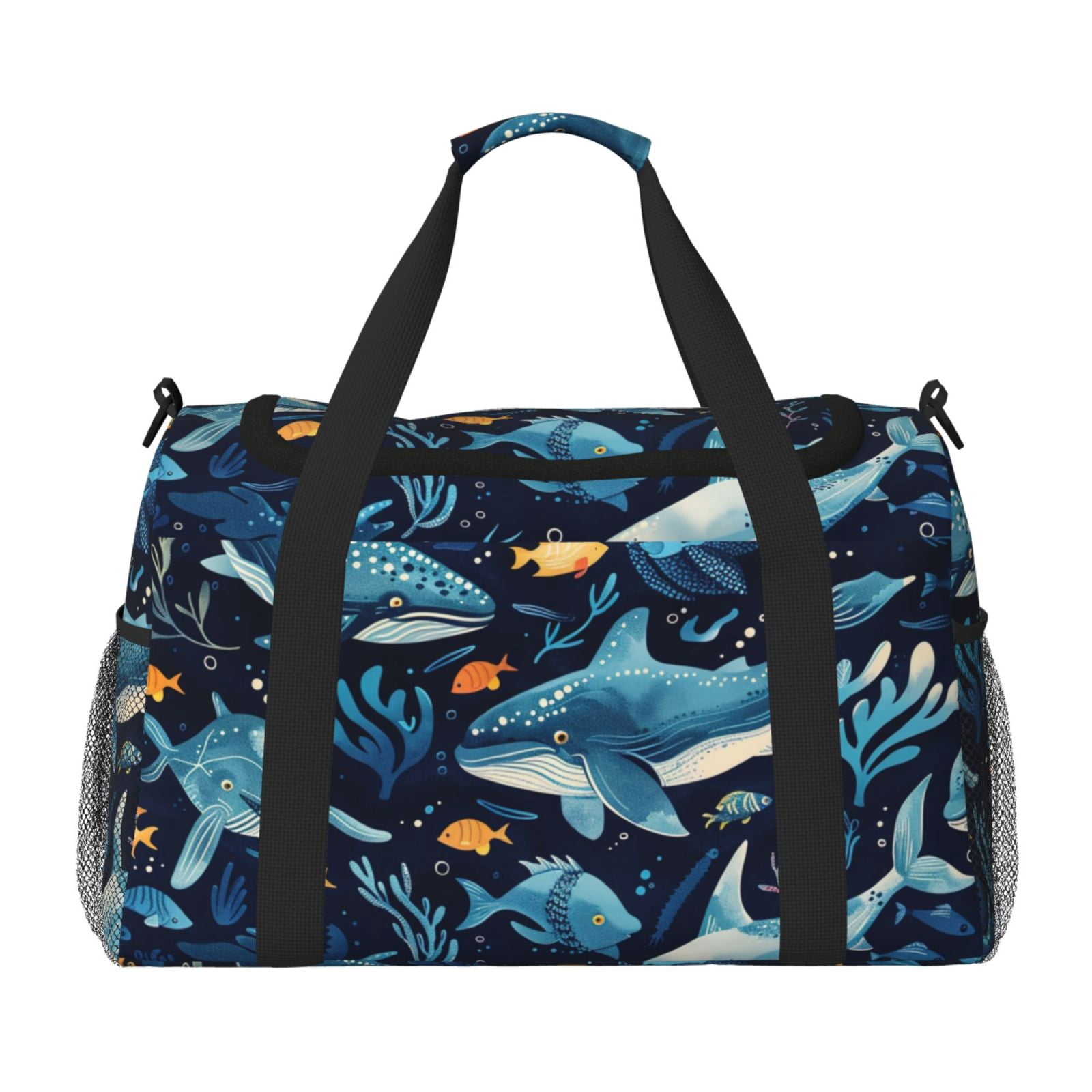 Fuzoiu Playful Whales Underwater Scene Print Travel Duffle Bag,Carry On Tote Bags,Duffel Bag,Sport Gym Bag, Hospital Bag for Labor and Delivery, Overnight Bag,Luggage Bag