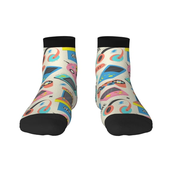Fuzoiu Playing Video Games Print Adult Socks, Crew Moisture-wicking Socks, Unisex Cushion Crew Socks,Casual Sports Ankle Socks