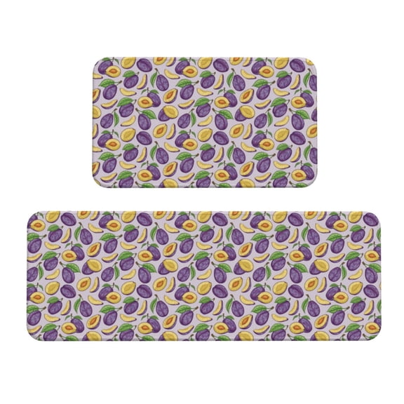 Fuzoiu Plum Print Kitchen Floor Mat 2 Sets,Kitchen Rugs and Mats,,Non Skid Waterproof Kitchen Floor Mat for Kitchen,Home Office,Sink,Laundry