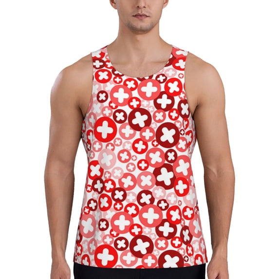 Fuzoiu Plus Cross Print Men's Workout Tank Tops,Sleeveless Gym Shirt Quick Dry,Fitness Bodybuilding T-Shirt,Muscle Athletic Workout Tee-XX-Large