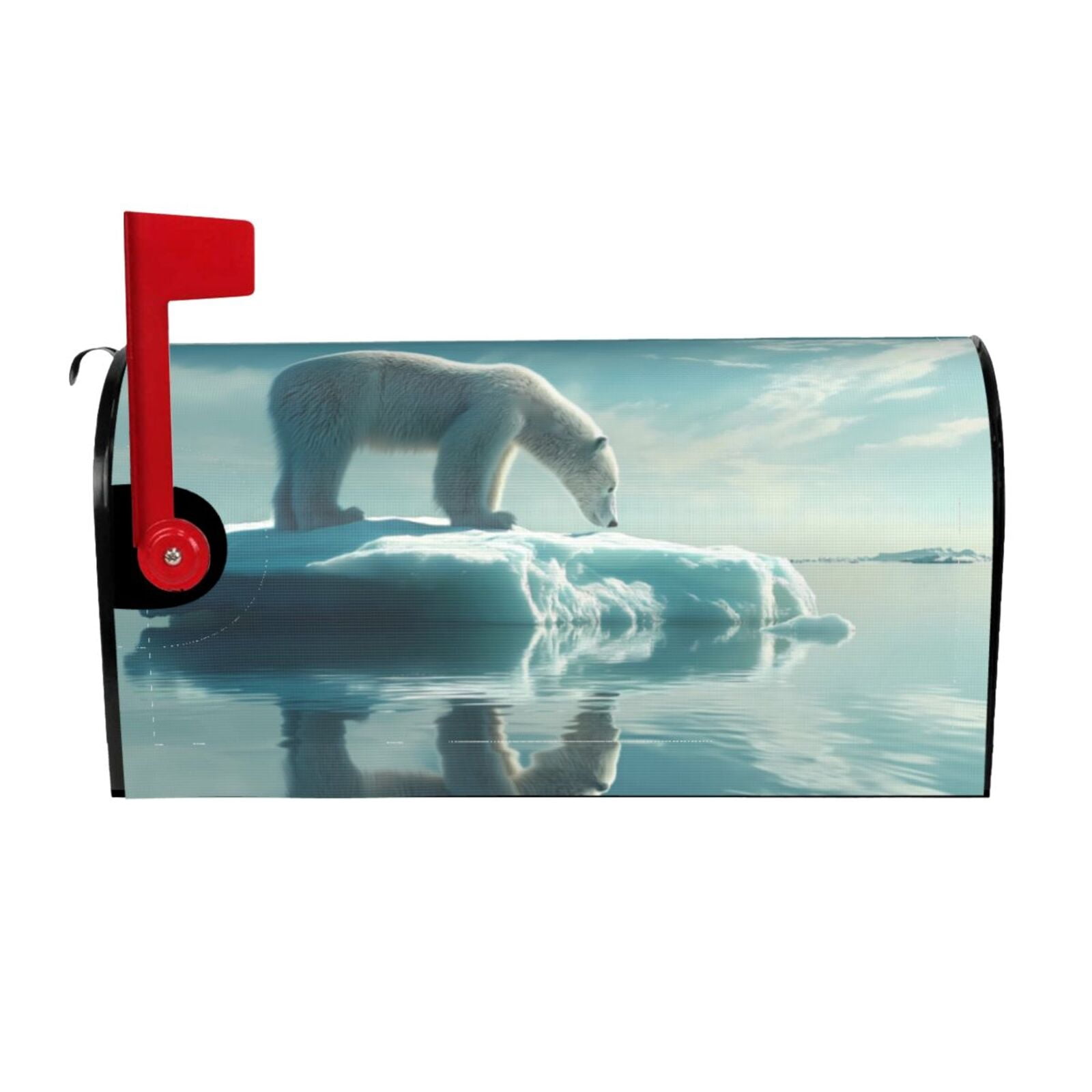 Fuzoiu Polar Bear On Iceberg Print Decorative Waterproof Mailbox Cover,Welcome Magnetic Mailbox Cover, Post Letter Box Wrap Cover for Outdoor Decor -21x18 in