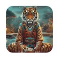thumbnail image 1 of Fuzoiu Pond Meditating Tiger Print Leather Coasters Set,Drink Coasters Set of 6,for Tabletop Protection, Durable PVC Coasters,Home Décor and Housewarming Gift,Square, 1 of 7