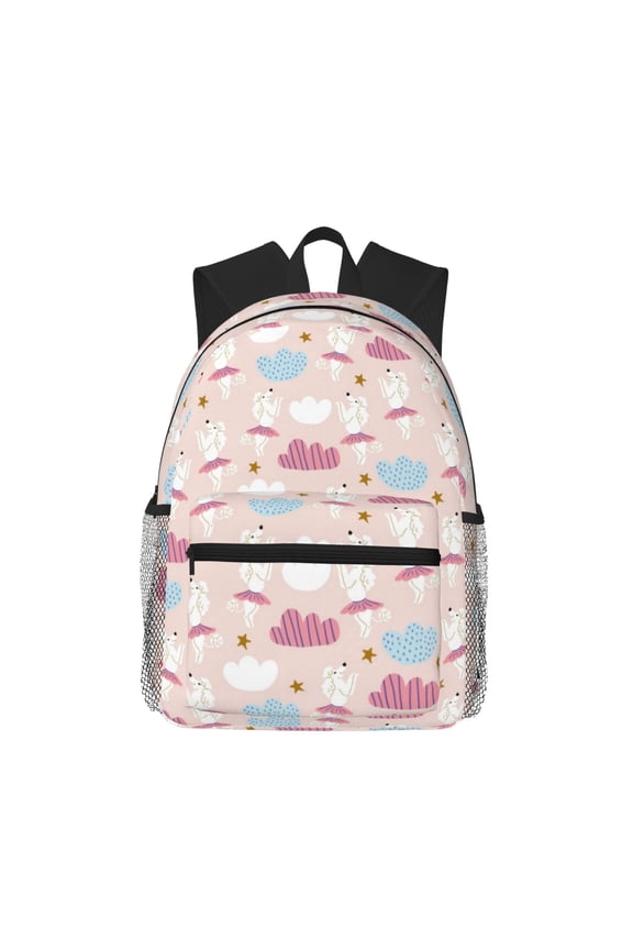 Poodle In Ballet Skirts Dancing Print School Backpack for Teens,Large Bookbag,Lightweight Laptop Bag for Travel, Work, School & Outdoor Adventures