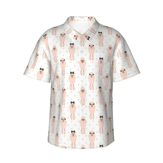 Fuzoiu Poodle Dog Print Hawaiian Shirt for Men, Summer Beach Casual Short Sleeve Button Down Shirts, Men’s Beach Summer Shirts with Pocket,XX-Large