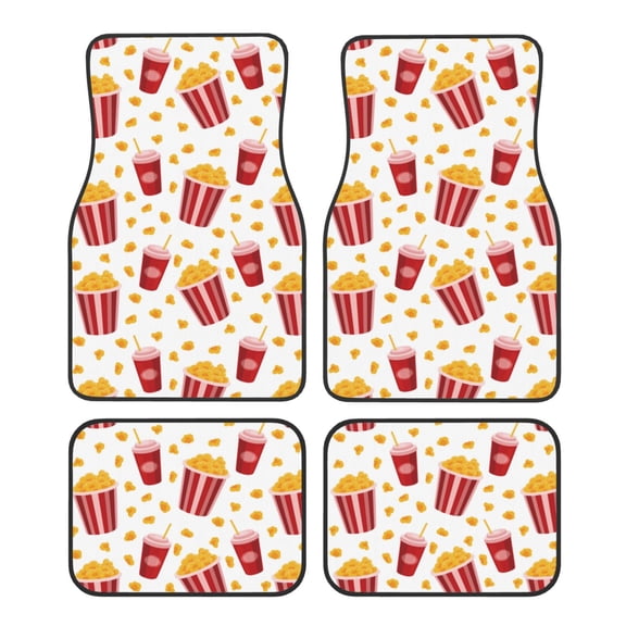 Fuzoiu Popcorn Print Carpet Floor Mats for Car,Car Foot Mat Set,Universal Fit 4 Piece Mat Pad Set,Fits Most Cars Trucks Vans Sedans SUV Auto Carpet Mat Se