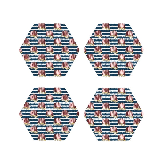 Fuzoiu Popcorn Print Leather Coasters Set,Drink Coasters Set of 4,for Tabletop Protection, Durable PVC Coasters,Home Décor and Housewarming Gift-Hexagon