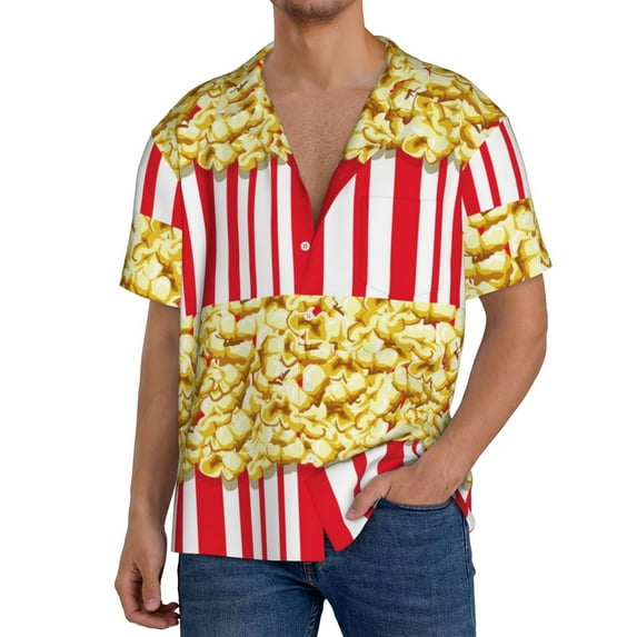 Fuzoiu Popcorn Print Men's Casual Short,Men's Short Sleeve Shirt,Mens Casual Button Down Shirts,Cuban Collar Summer Shirt for Beach, Vacation, and Outdoor Activities-4X-Large
