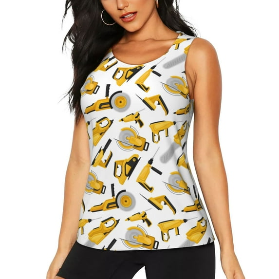 Fuzoiu Power Tools Print Women's Workout Tank Top,Athletic Racerback Sports Tank,Tops Sleeveless Running Loose Fit Yoga Tops,Active Shirts for Yoga, Running, and Gym-Small
