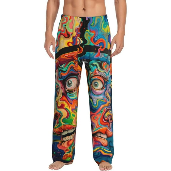Fuzoiu Psychedelic Faces Colorful Print Men's Pajama Pants,Lounge Pants for Men,Lounge PJ Bottoms,Sleepwear Pants with Drawstring Pockets -XX-Large