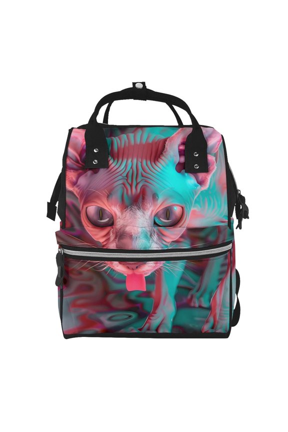 Psychedelic Hairless Cat Print Diaper Bag Backpack,Baby Essentials Travel Tote,Multi function Waterproof Diaper Bag, Travel Essentials Baby Bag - Unisex