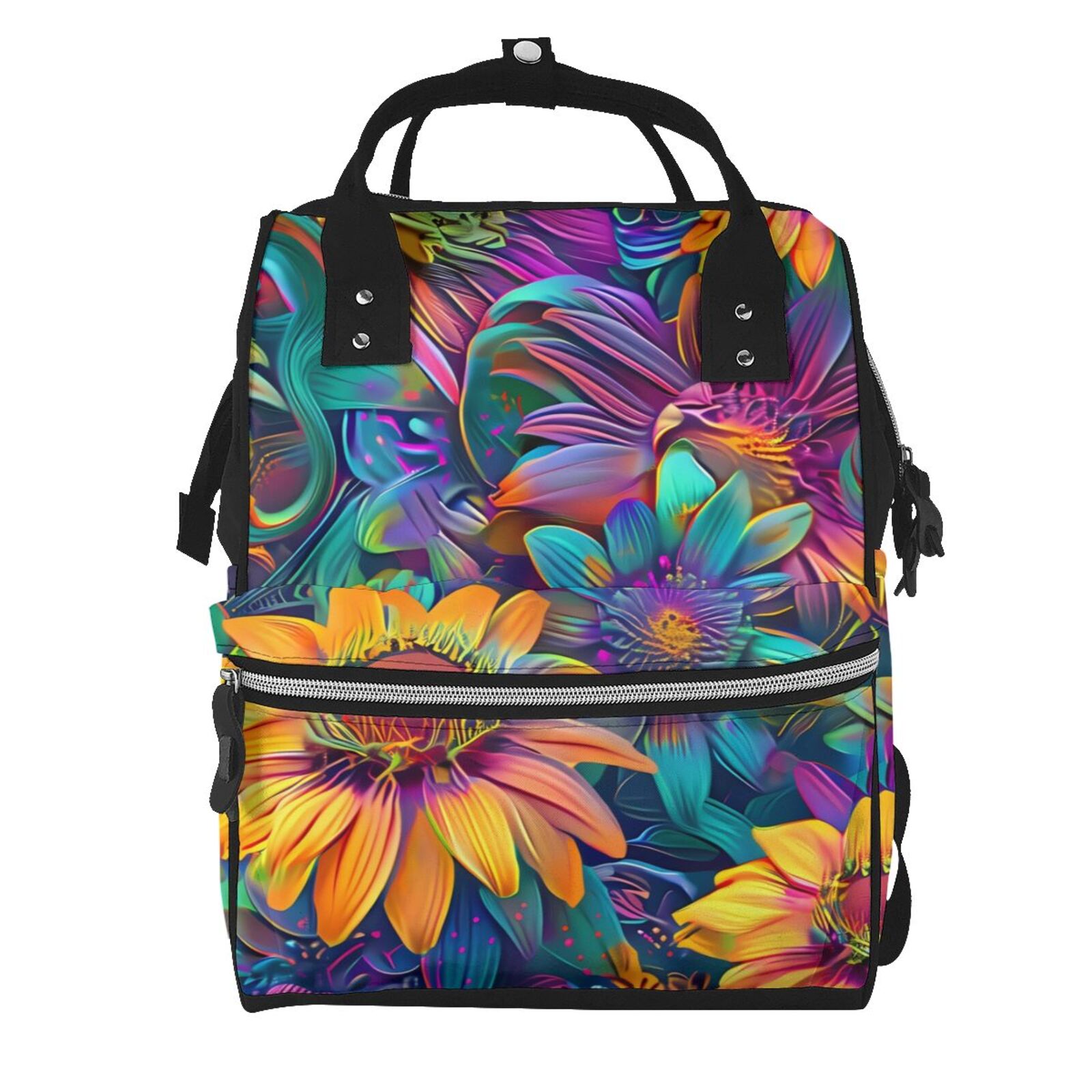 Fuzoiu Psychedelic Sunflowers Print Diaper Bag Backpack,Baby Essentials Travel Tote,Multi function Waterproof Diaper Bag, Travel Essentials Baby Bag - Unisex