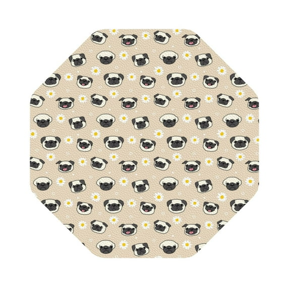 Fuzoiu Pug Dog Face Print Leather Coasters Set,Drink Coasters Set of 6,for Tabletop Protection, Durable PVC Coasters,Home Décor and Housewarming Gift,Octagon