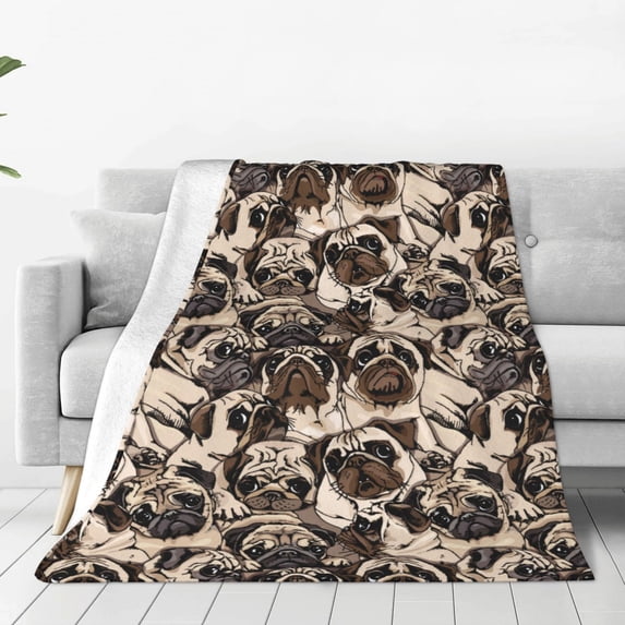 Fuzoiu Pug Print Ultra-Soft Micro Fleece Blanket,All Seasons Flannel Throw, Lightweight Blanket for Bed, Sofa, Couch, Movie Night, Camping, and Travel-80"x60"