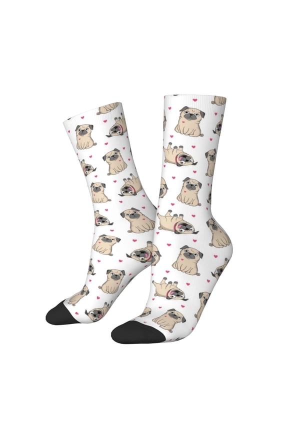 Pugs Print Athletic Crew Socks for Men & Women,Casual Crew Socks,Above Ankle Crew Socks for Business, Casual
