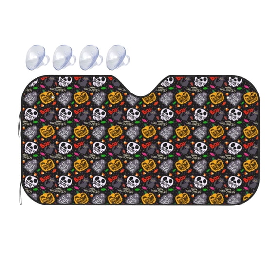 Fuzoiu Pumpkin And Flying Bat Print Car Windshield Sunshade,Foldable Reflective Sun Visor,Windshield Sun Shade,UV Rays Sun Visor Shade,Auto Front Sun Shield Shade-Medium