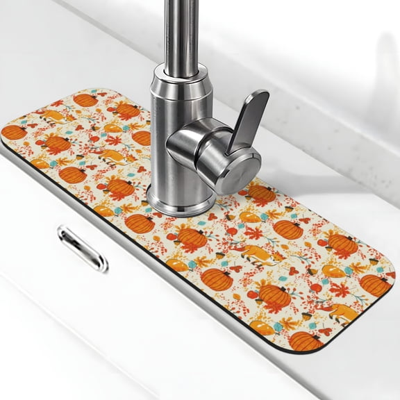 Fuzoiu Pumpkin Fall Pears Print Kitchen Faucet Suction Pad, Sink Splash Guard Faucet Mat, Faucet Handle Drip Catcher Tray Drying Mat For Bathroom Kitchen Bathroom Countertop