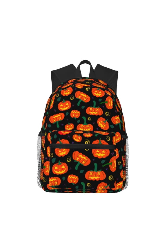Pumpkin Fallen Leaves Print School Backpack for Teens,Large Bookbag,Lightweight Laptop Bag for Travel, Work, School & Outdoor Adventures