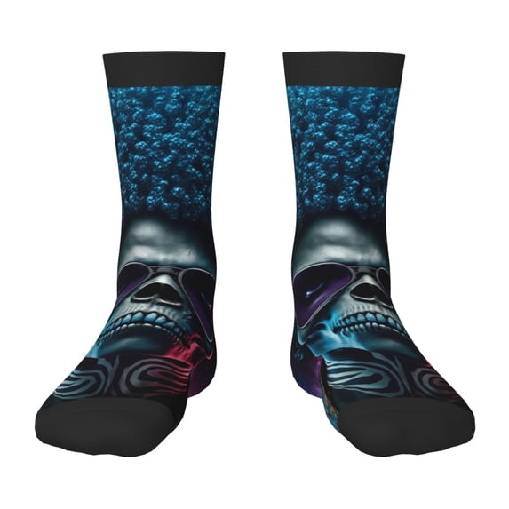 Fuzoiu Punk Style Blue Haired Skull Print Kids Socks For Boys Girls,Grip Crew Socks with Non Slip,Lightweight Stretch Crew Socks,Toddlers Crew Boot Socks