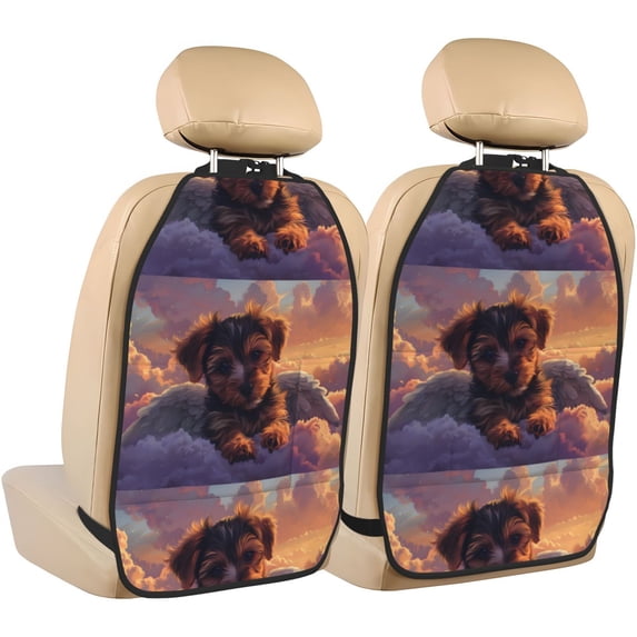 Fuzoiu Puppy Lying On A Cloud Print 2 Pack Kick Mat Back Seat Protector With 3 Storage Pockets, Universal Car Seat Back Organizer For Kids Pets, Waterproof Backseat Protector For Most Car