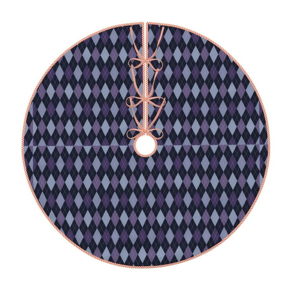 Fuzoiu Purple and Blue Squares Print Christmas Tree Skirt,Xmas Christmas Decorations,Xmas Tree Mat for Farmhouse Holiday New Years Home Party Decor Tree Rugs-36"