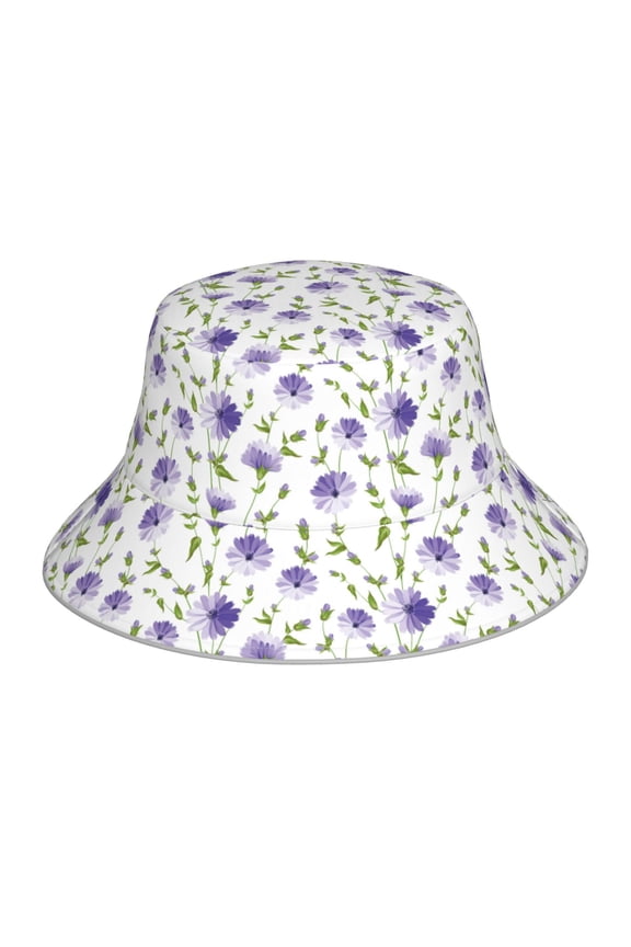 Purple Chicory Print Reflective Bucket Hat,Outdoor Hat for Men and Women,Bucket Hat for Travel Fishing Hunting Summer Camp