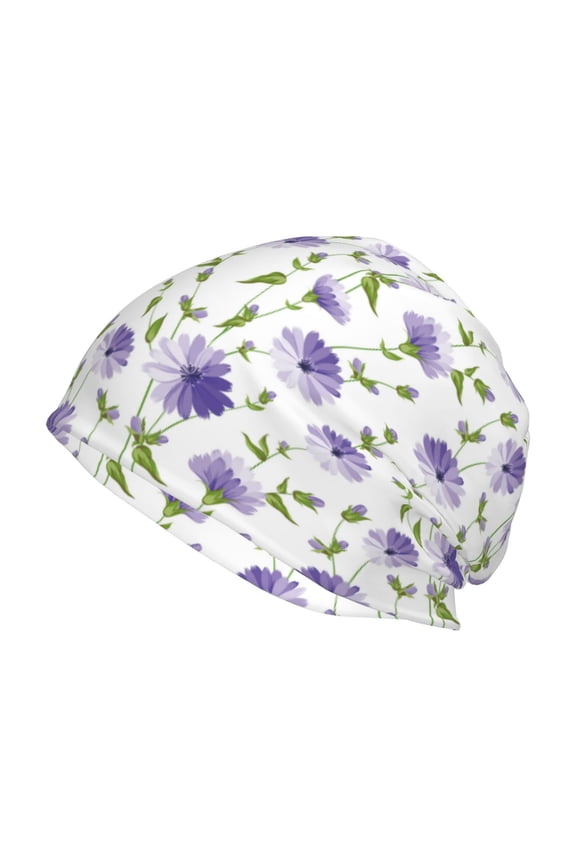 Purple Chicory Print Winter Beanie Hat for Men & Women,Warm Knit Cap,Women Windproof Watch Hat,Knit Warm Unisex Beanie