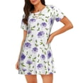 thumbnail image 1 of Fuzoiu Purple Chicory Print Women Nightgowns, Soft Comfy Lightweight Short Sleeves Sleepwear,Crew Neck Loungewear, 1 of 6