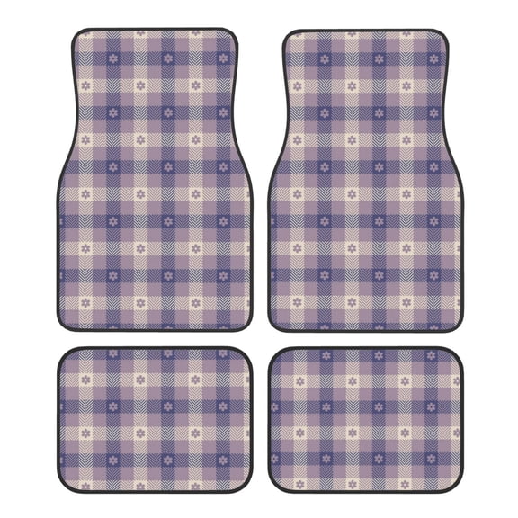 Fuzoiu Purple Floral Gingham Check Plaid Print Carpet Floor Mats for Car,Car Foot Mat Set,Universal Fit 4 Piece Mat Pad Set,Fits Most Cars Trucks Vans Sedans SUV Auto Carpet Mat Se