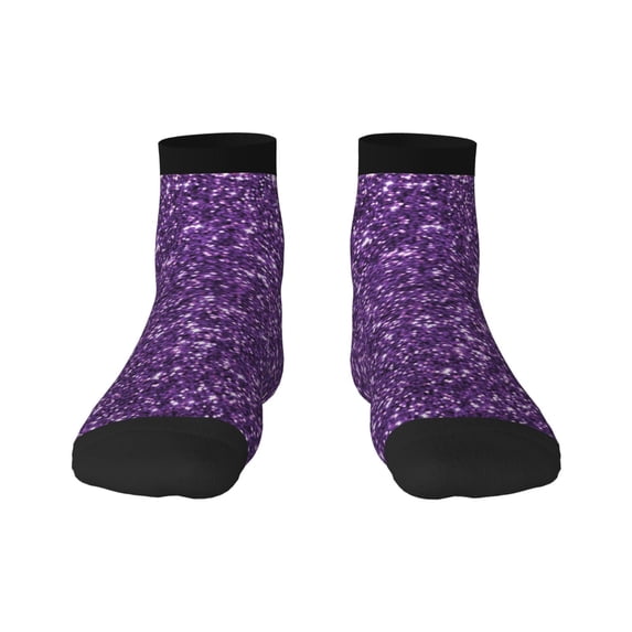 Fuzoiu Purple Glitter Print Adult Socks, Crew Moisture-wicking Socks, Unisex Cushion Crew Socks,Casual Sports Ankle Socks