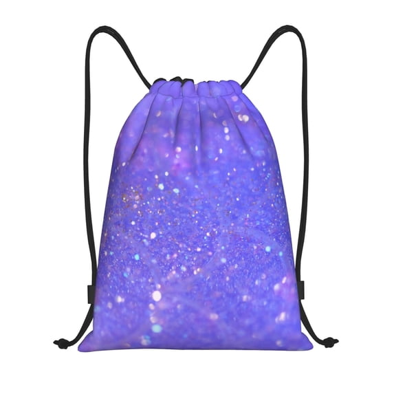 Fuzoiu Purple Glitter Print Drawstring Backpack for Gym, Travel, Yoga,Sports Sackpack String Bag for Women Men-Small