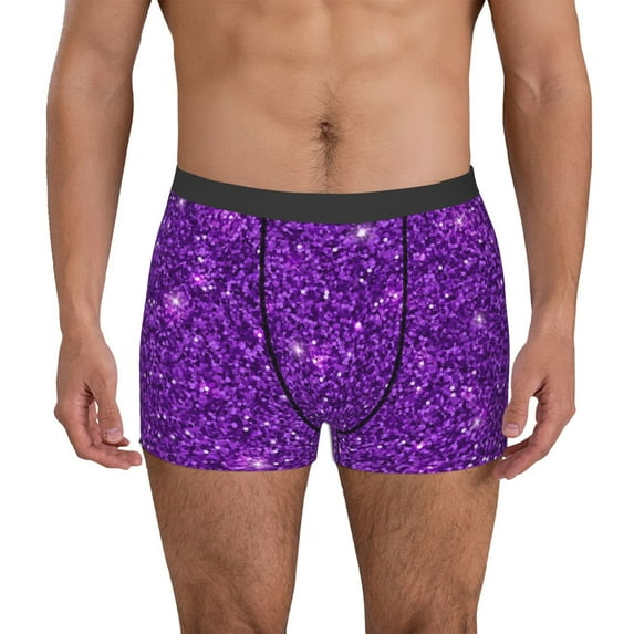 Fuzoiu Purple Glitter Print Men's Ultra Breathable Underwear,No Riding Up Boxer Briefs with ComfortFlexible Waistband-Medium