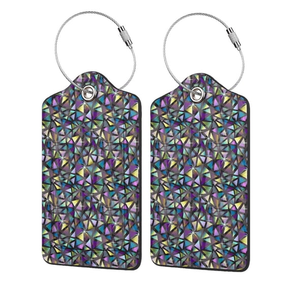 Fuzoiu Purple-Gold Triangles Print Premium Leather Luggage Tag,Travel Accessory,Luggage Tag for Suitcase Baggage Handbag Travel Bag,Name Card & Privacy Cover-4 PCS