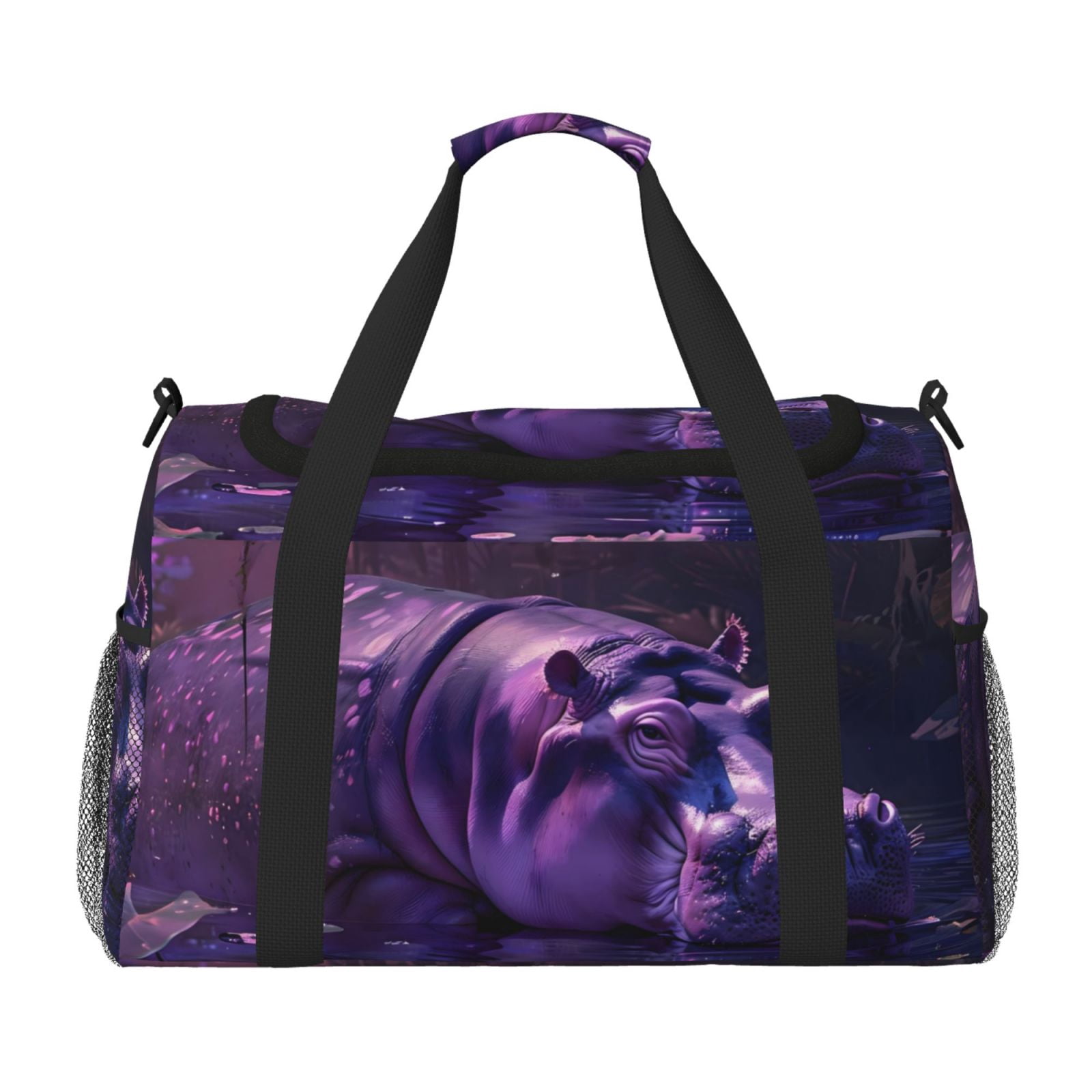 Fuzoiu Purple Hippo In Water Print Travel Duffle Bag,Carry On Tote Bags,Duffel Bag,Sport Gym Bag, Hospital Bag for Labor and Delivery, Overnight Bag,Luggage Bag