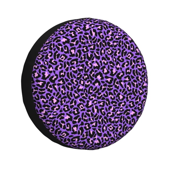 Fuzoiu Purple Leopard Print Universal Spare Tire Cover with Buckle Strap, Waterproof Wheel Covers for Jeep, Trailer, RV, Truck and All Car-16 inch