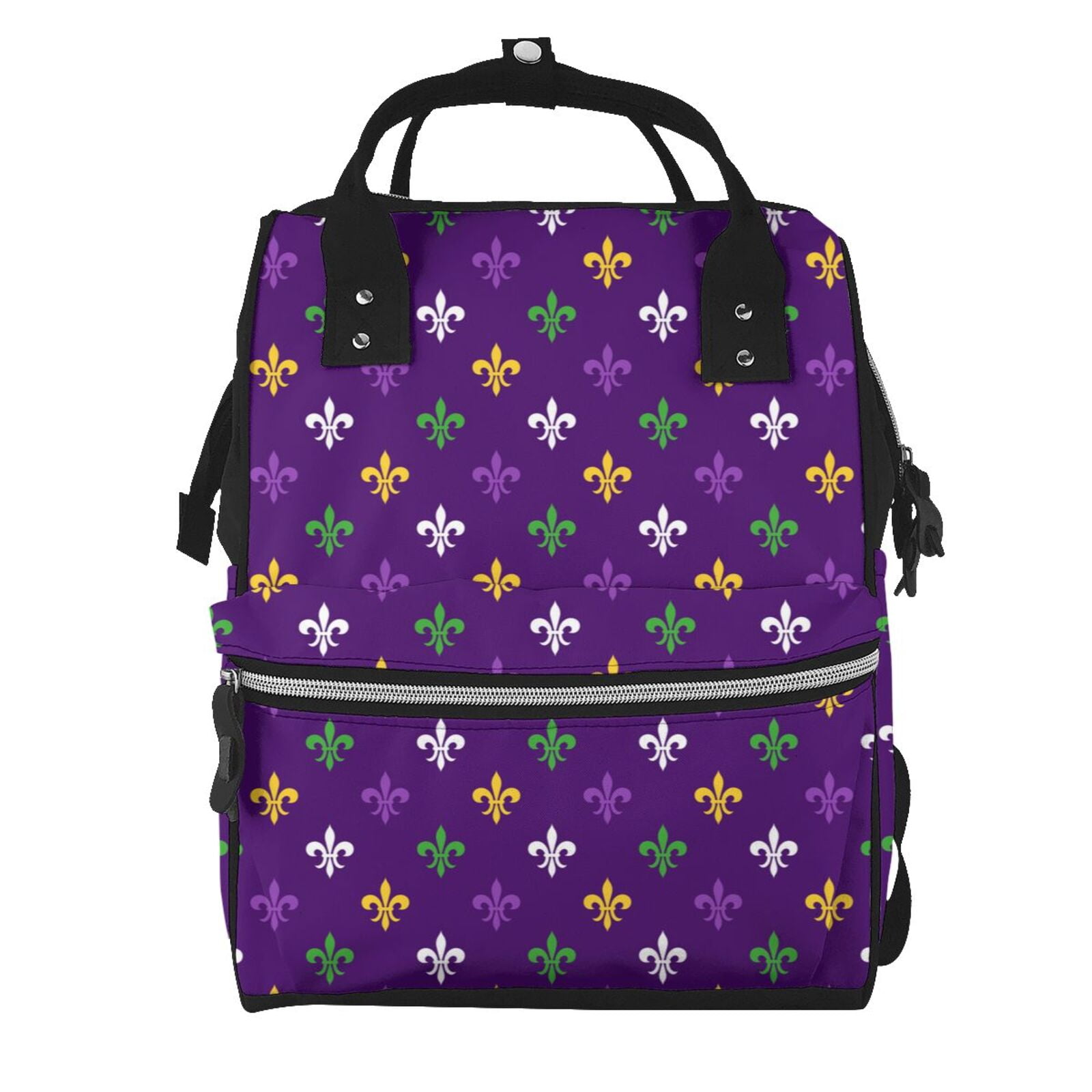 Fuzoiu Purple Mardi Gras Print Diaper Bag Backpack,Baby Essentials Travel Tote,Multi function Waterproof Diaper Bag, Travel Essentials Baby Bag - Unisex
