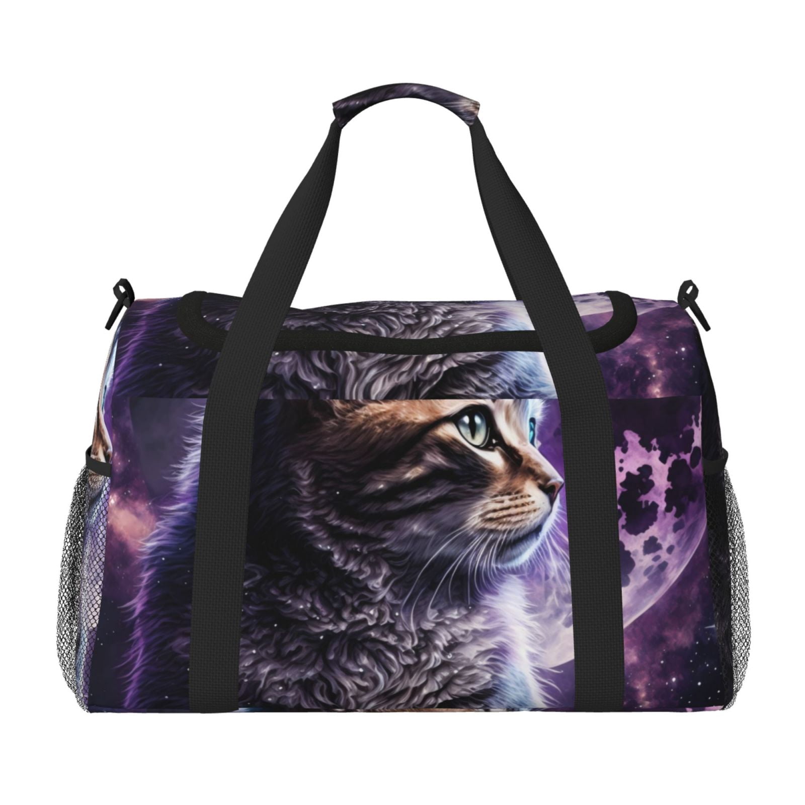 Fuzoiu Purple Moon Cat Print Travel Duffle Bag,Carry On Tote Bags,Duffel Bag,Sport Gym Bag, Hospital Bag for Labor and Delivery, Overnight Bag,Luggage Bag