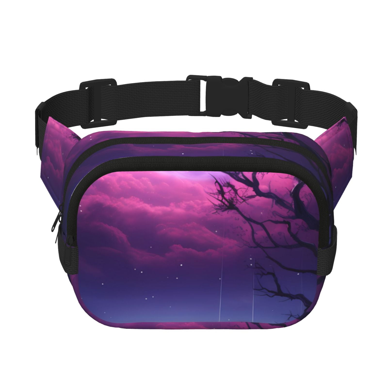 Fuzoiu Purple Moon Tree Night Sky Print Unisex Square Double Layer Waist Bag,Crossbody Fanny Pack Travel Workout Accessory