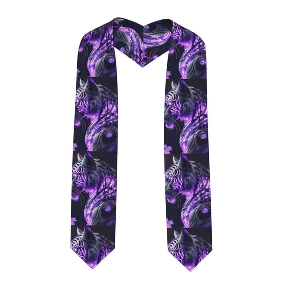 Fuzoiu Purple Pattern White Tiger Print Graduation Sash,Graduation Stole,Unisex Adult Graduation Stole Shawl 91" Long,for Academic Commencements Shawl-Sharp Corner