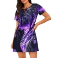 thumbnail image 1 of Fuzoiu Purple Pattern White Tiger Print Women Nightgowns, Soft Comfy Lightweight Short Sleeves Sleepwear,Crew Neck Loungewear, 1 of 6