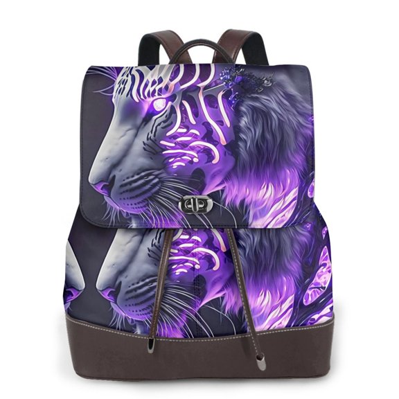 Logiee Purple Pattern White Tiger Print Backpack Purse for Women,Fashion Leather Backpack Purse,Women's Leather Backpack for Work College Travel