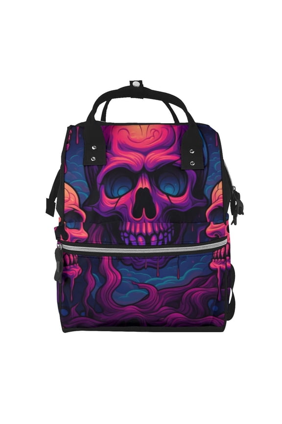 Purple-Red Skull Print Diaper Bag Backpack,Baby Essentials Travel Tote,Multi function Waterproof Diaper Bag, Travel Essentials Baby Bag - Unisex